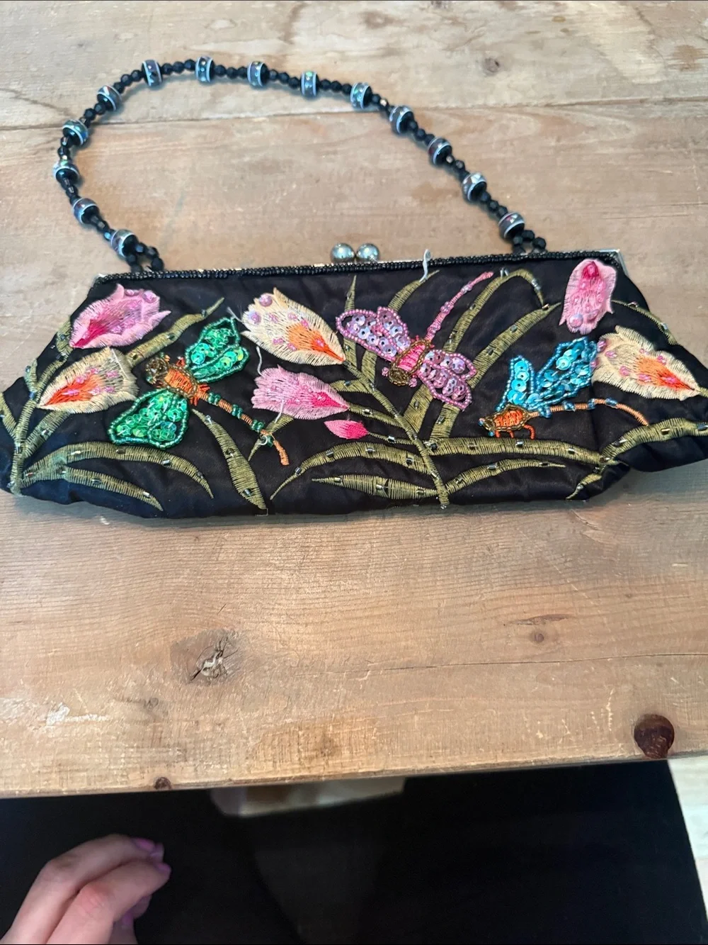 Embroidered Dragonfly Evening Clutch - Black - Picture 8 of 9